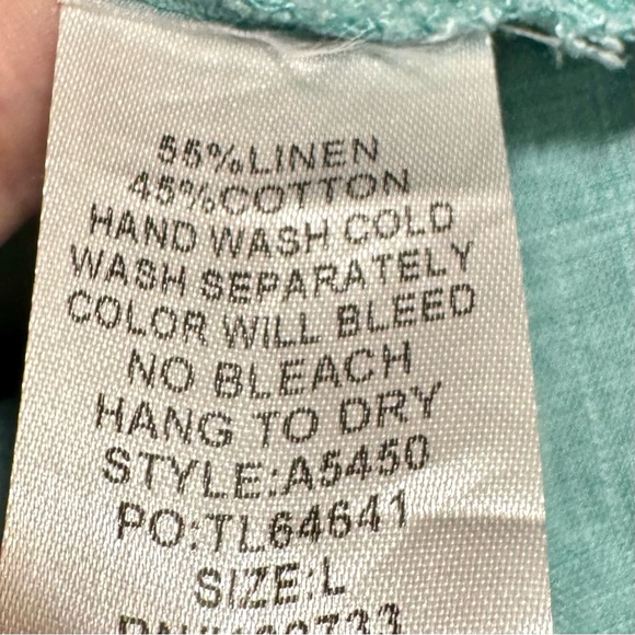 Umgee Linen Cotton Raw Fringe Hem Split Back Button Front Teal Lagenlook Blouse - Picture 11 of 11